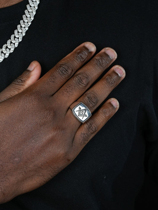 Masonic Lodge Ring - 925 Silver Oxidized - Plain