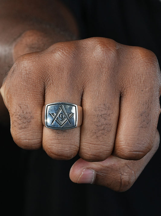 Masonic Lodge Ring - 925 Silver Oxidized - Plain