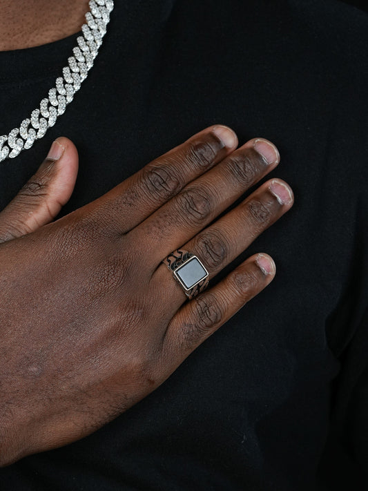 Twisted Path Solitaire Ring - 925 Silver Oxidized - Genuine Black Onyx Stone