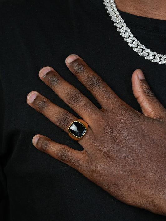 Lost City Of Atlantis Ring - 14k Gold Vermeil 925 Silver - Genuine Black Onyx Stone