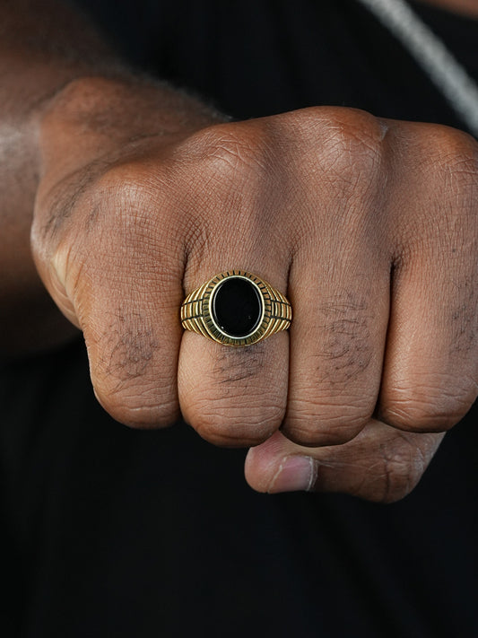 Oval Eye Ring - 14k Gold Vermeil 925 Silver - Genuine Black Onyx Stone