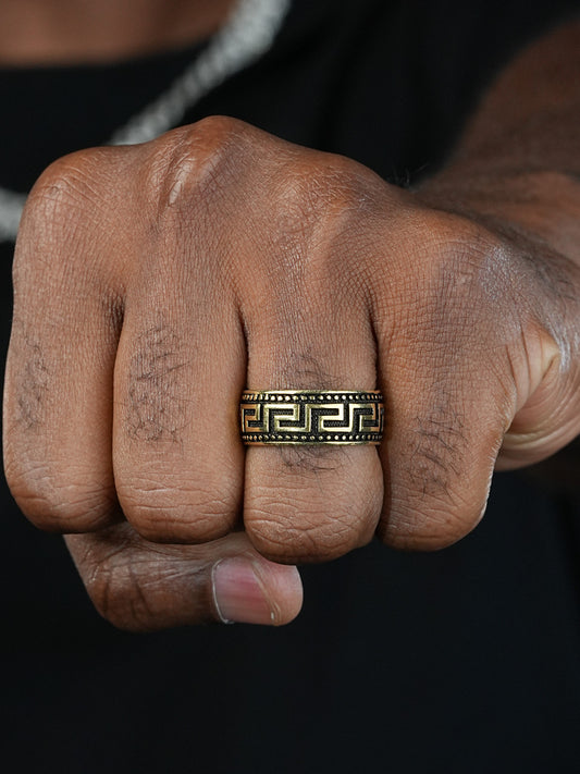 Greek Key Eternity Band Ring - 14k Gold Vermeil 925 Silver Oxidized - Plain