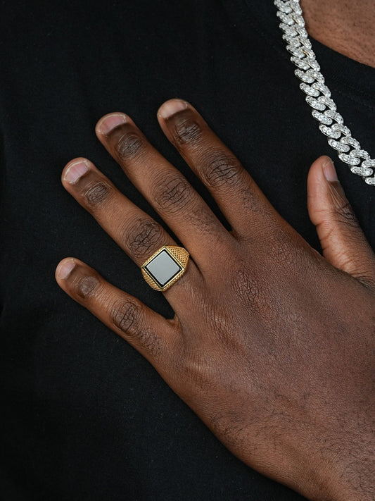 Mobster Ring - 14k Gold Vermeil 925 Silver - Genuine Black Onyx Stone