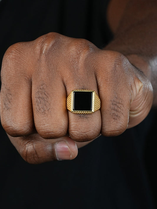 Mobster Ring - 14k Gold Vermeil 925 Silver - Genuine Black Onyx Stone