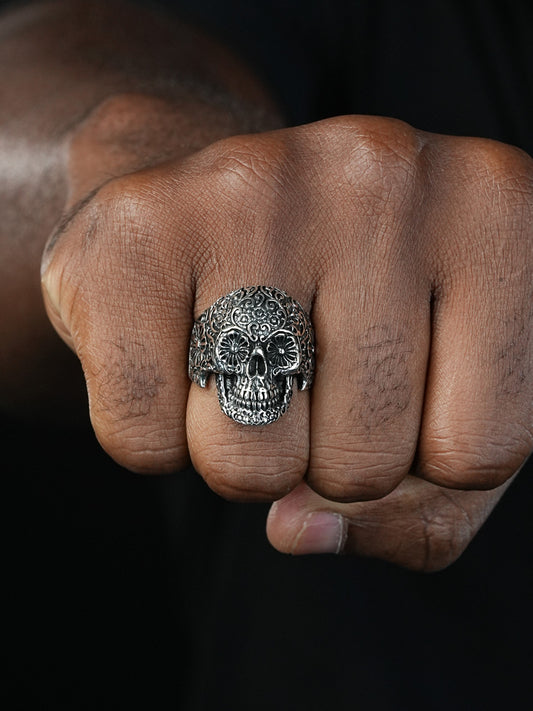 Sugar Skull Ring - 925 Silver Oxidized - Plain