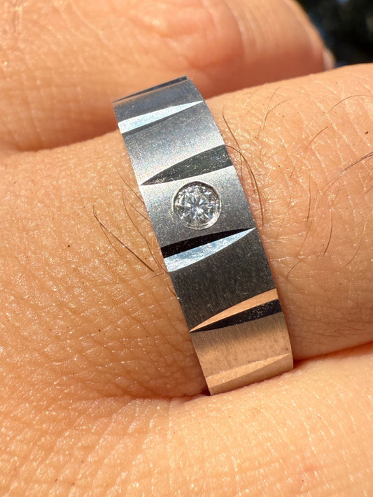 925 Sterling Silver Men's Ladies 6mm Wedding Band Ring W. Solitaire Moissanite Imported from eBay HarlemBling