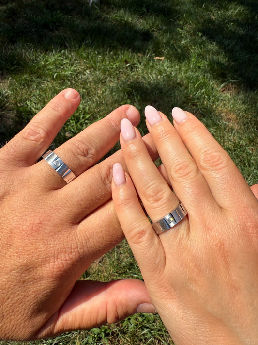 925 Sterling Silver Men's Ladies 6mm Wedding Band Ring W. Solitaire Moissanite Imported from eBay HarlemBling