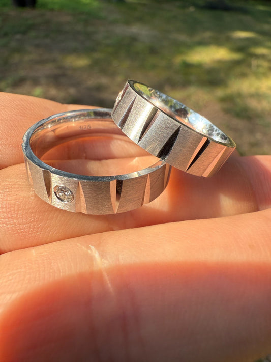 925 Sterling Silver Men's Ladies 6mm Wedding Band Ring W. Solitaire Moissanite Imported from eBay HarlemBling