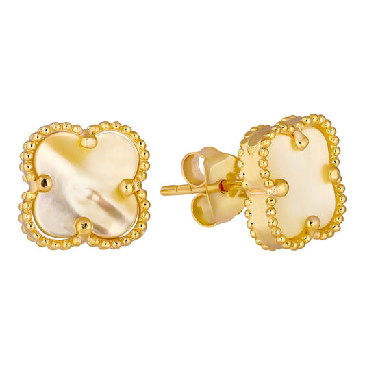 Clover Earrings Real 14k Gold Vermeil 925 Silver & Mother Of Pearl 8mm-12mm Imported from eBay HarlemBling