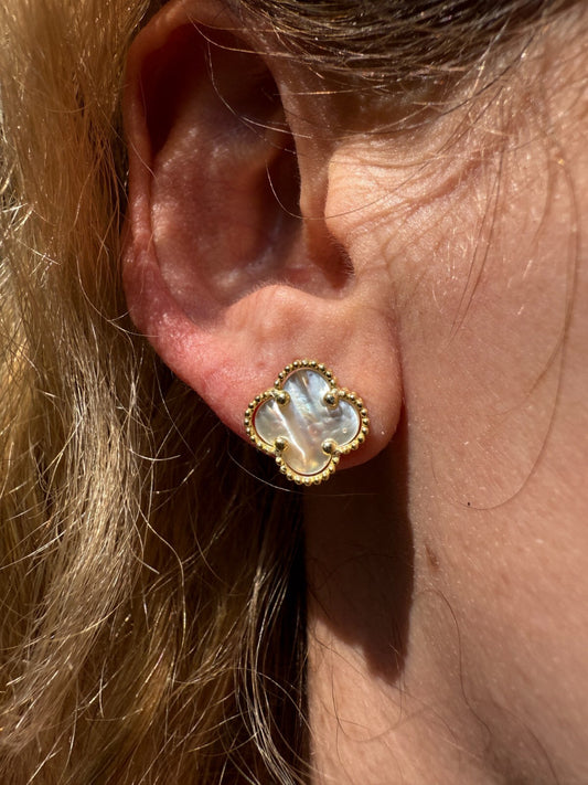 Clover Earrings Real 14k Gold Vermeil 925 Silver & Mother Of Pearl 8mm-12mm Imported from eBay HarlemBling