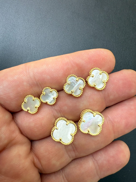 Clover Earrings Real 14k Gold Vermeil 925 Silver & Mother Of Pearl 8mm-12mm Imported from eBay HarlemBling