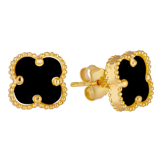 Clover Earrings Real 14k Gold Vermeil 925 Sterling Silver & Black Onyx 8mm-12mm Imported from eBay HarlemBling