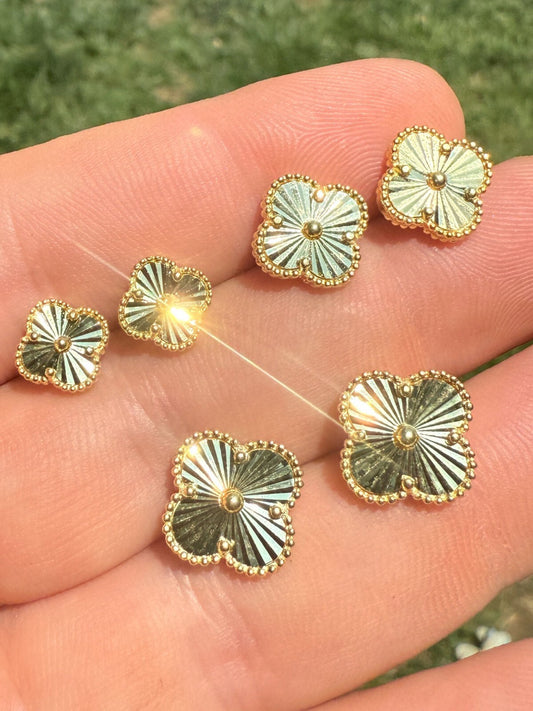 Clover Earrings Real 14k Gold Vermeil 925 Sterling Silver Diamond Cut 8mm-12mm Imported from eBay HarlemBling