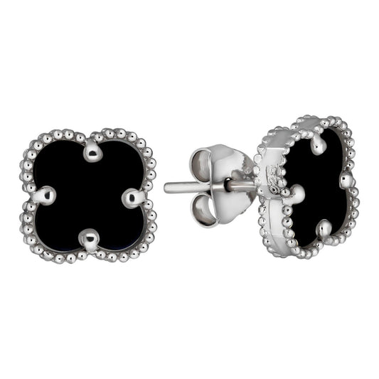 Clover Earrings Real 925 Sterling Silver & Black Onyx Gemstone 8mm-12mm Flower Imported from eBay HarlemBling