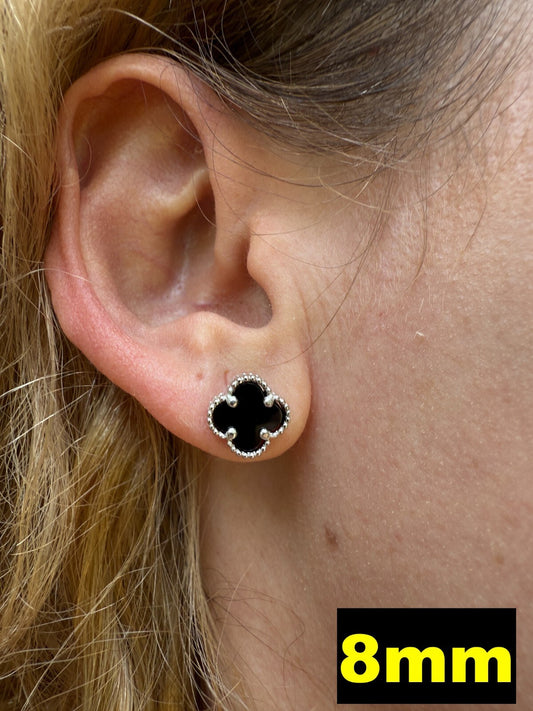 Clover Earrings Real 925 Sterling Silver & Black Onyx Gemstone 8mm-12mm Flower Imported from eBay HarlemBling