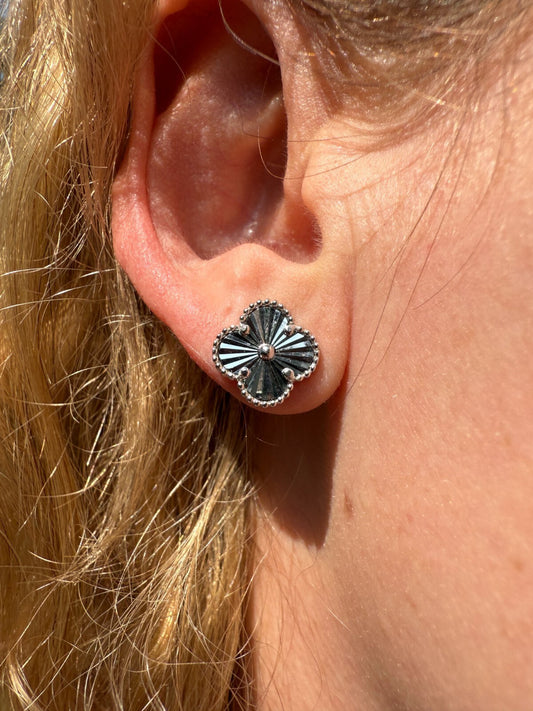 Clover Earrings Real 925 Sterling Silver Diamond Cut 8mm-12mm Four Leaf Flower Imported from eBay HarlemBling