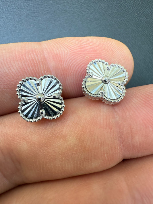 Clover Earrings Real 925 Sterling Silver Diamond Cut 8mm-12mm Four Leaf Flower Imported from eBay HarlemBling