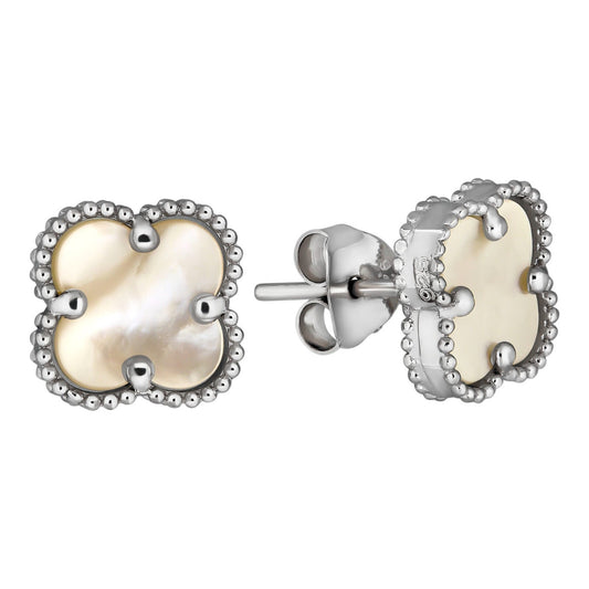 Clover Earrings Real 925 Sterling Silver & Mother Of Pearl 8mm-12mm Flower Imported from eBay HarlemBling