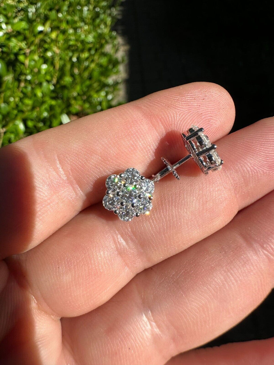 Cluster Flower Set Earrings Real 925 Silver 6-12mm Iced Hip Hop Studs CZ Stones Imported from eBay HarlemBling