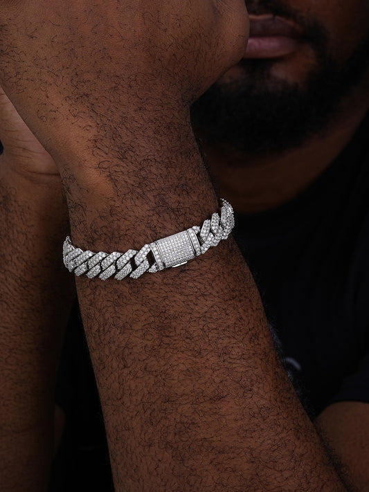 MOISSANITE Classic Prong Cuban Bracelet - 925 Silver - 14mm - 7.5"-8.5"