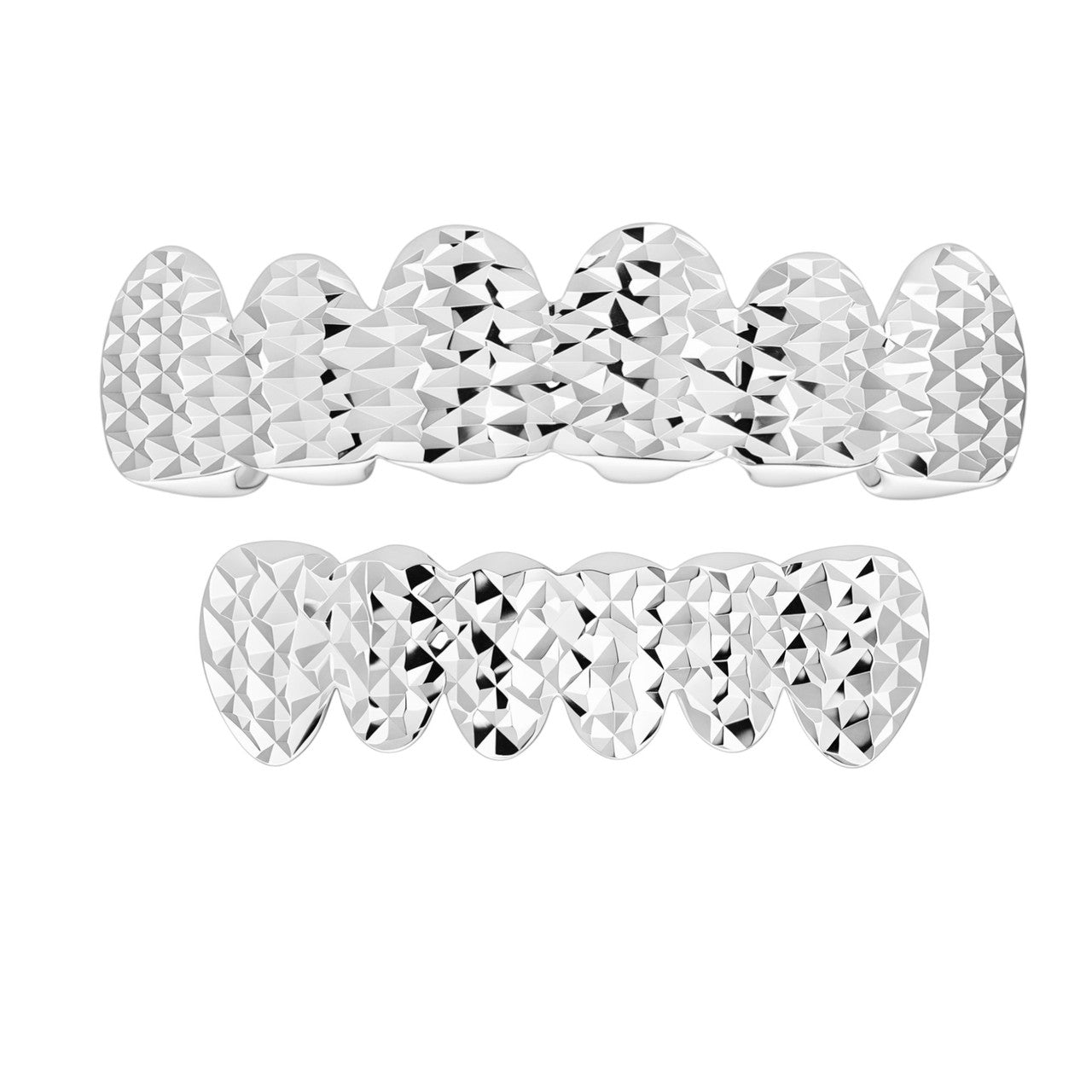 6 Teeth Top, Bottom, Or Set Grillz - Diamond Cut - 925 Silver