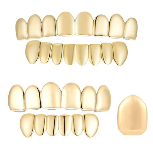 6 Or 8 Teeth Top, Bottom, Or Set Grillz - Plain - 14k Gold Vermeil 925 Silver
