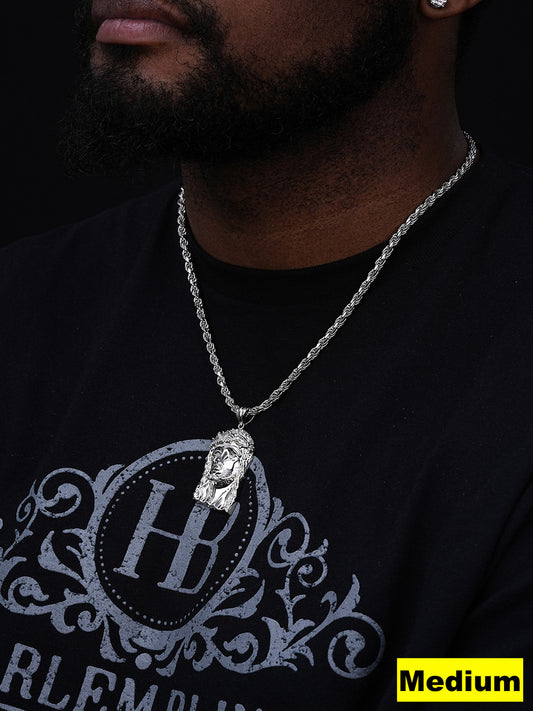 Detailed Hip Hop Jesus Pendant - 925 Silver - CZ Stones - 3 Sizes 1"-3"