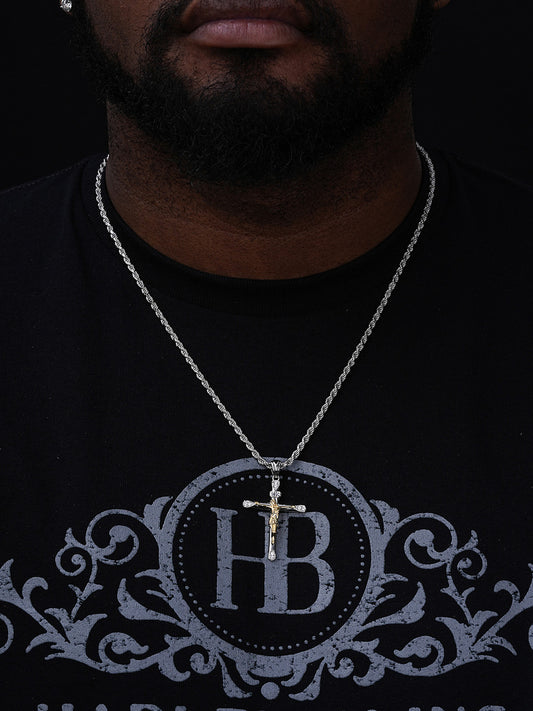 Cross W. Jesus Pendant - 14k Yellow/Rose Gold Vermeil Or 925 Silver - CZ Stones - Medium 2"