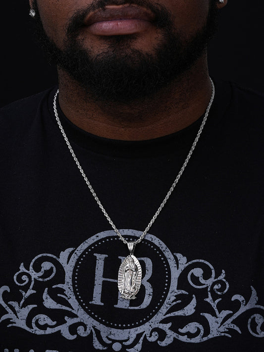 Men's Virgin Mary Pendant - 925 Silver - Medium 2"