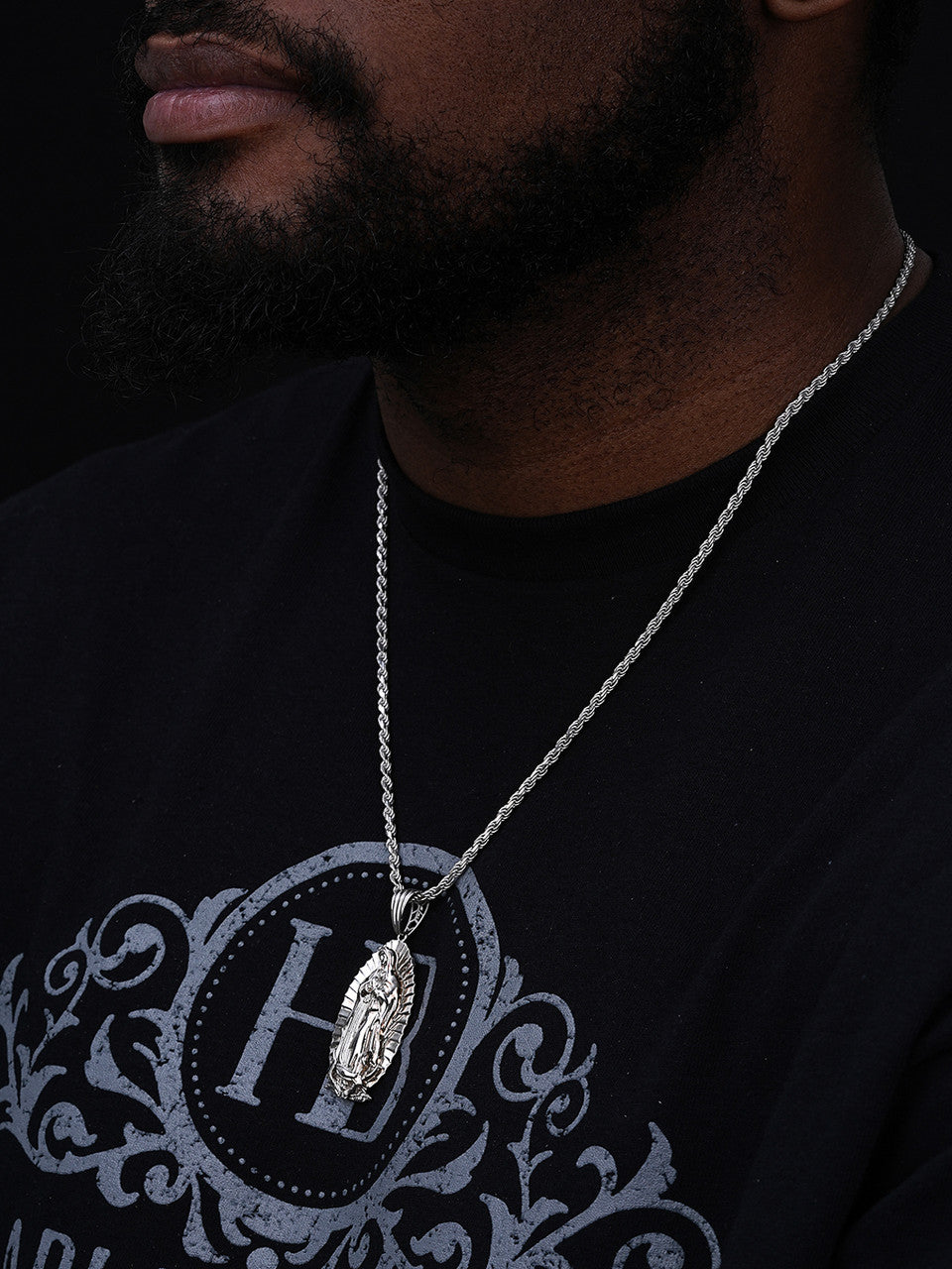 Men's Virgin Mary Pendant - 925 Silver - Medium 2"