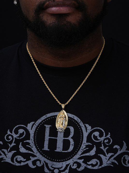 Men's Virgin Mary Pendant - 14k Gold Vermeil & 925 Silver Accents - Medium 2"