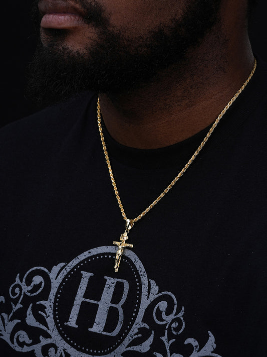 Real Solid 925 Sterling Silver Plain Gold Cross Jesus Crucifix Pendant Necklace