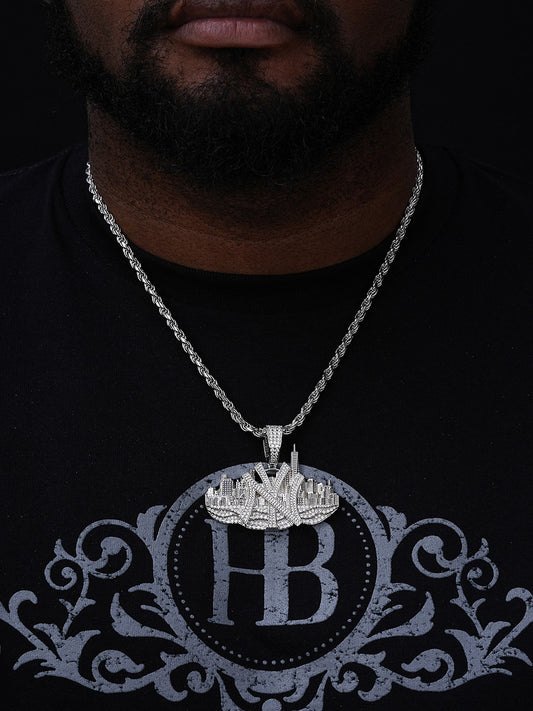 MOISSANITE NYC Skyline Hip Hop Pendant - 14k Gold Vermeil Or 925 Silver - Large 2.5"