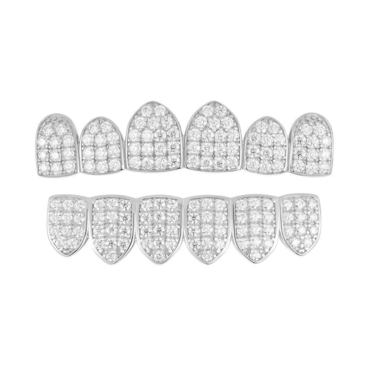 MOISSANITE 6 Teeth Top, Bottom, Or Set Iced Out Grillz - 925 Silver