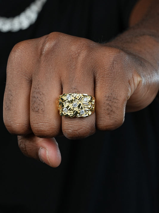 Iceberg On Mountain Nugget Ring - 14k Gold Vermeil 925 Silver - CZ Stones