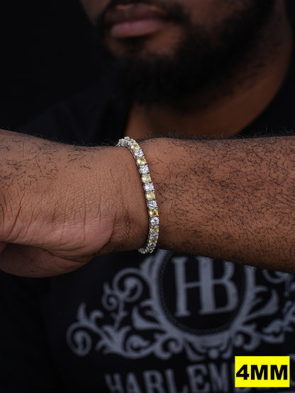 Tennis Bracelet SOLID 925 Sterling Silver Single Row Diamond & Yellow Sapphire