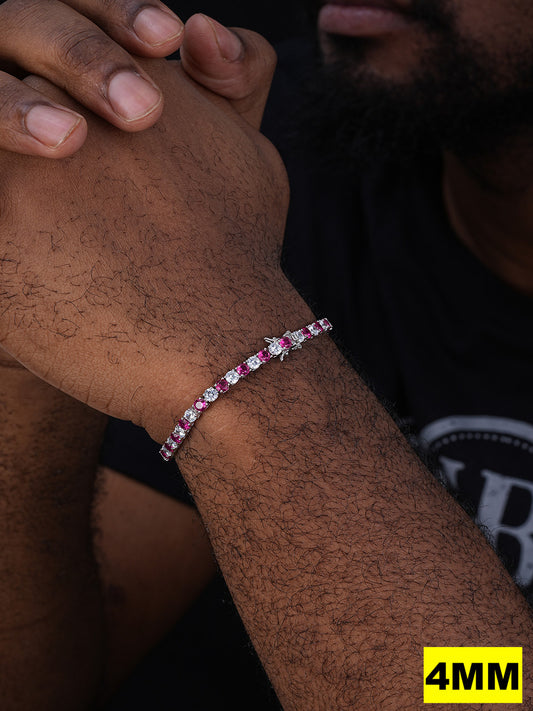 Tennis Bracelet SOLID 925 Sterling Silver Single Row Diamond & Ruby 2-4mm 6-8"