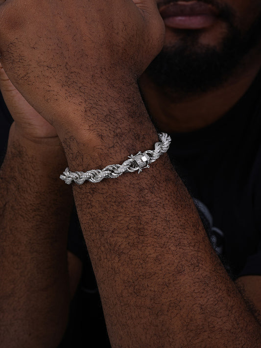Rope Bracelet Iced Out CZ Stones - 925 Silver - 9mm - 7.5"-8.5"