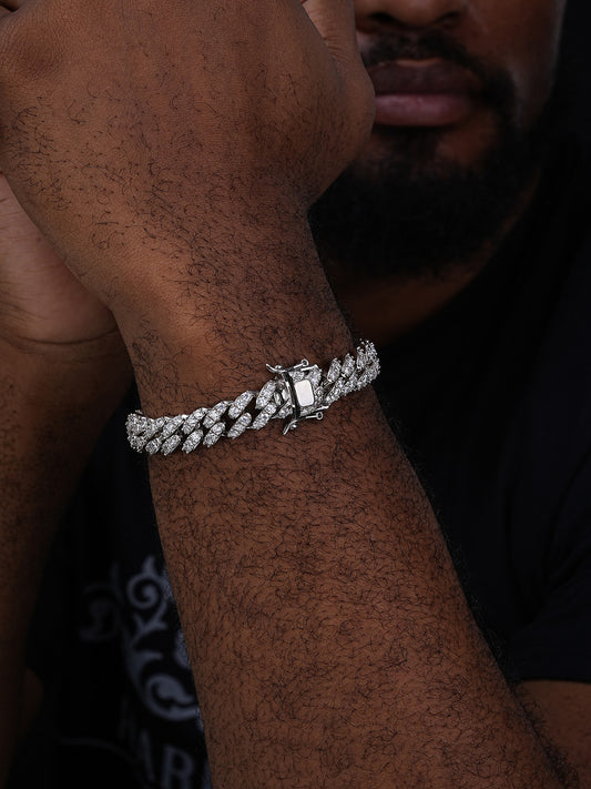 MOISSANITE Big Stone Miami Cuban Link Bracelet Iced Out - 925 Silver - 12mm - 7"- 8"