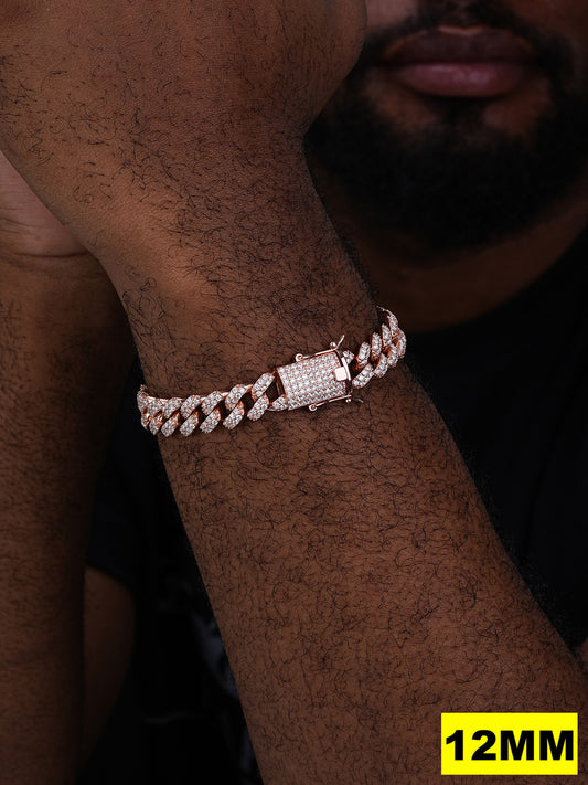 MOISSANITE Classic Miami Cuban Link Bracelet Iced Out - 14k Rose Gold Vermeil 925 Silver - 6mm-18mm - 7-8.5"