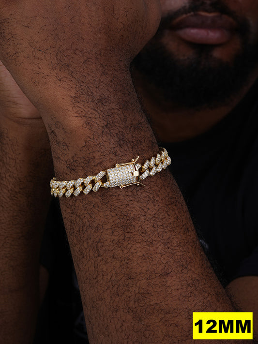 Classic Miami Cuban Link Bracelet Iced Out CZ Stones - 14k Gold Vermeil 925 Silver - 6mm-18mm - 7-8.5"