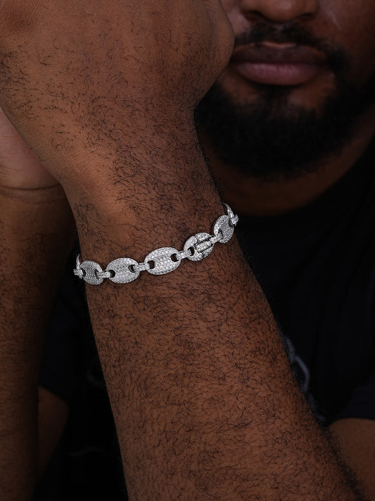 Classic Gucci Link Bracelet Iced Out CZ Stones - 925 Silver - 10mm - 6"-9"