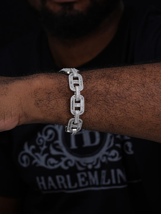 Baguette Gucci Link Bracelet Iced Out CZ Stones - 925 Silver - 15mm - 7"-8.5"