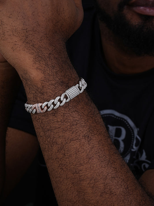 Old School Figarucci Cuban Link Bracelet Iced Out CZ Stones - 925 Silver & Rose Gold Vermeil - 13mm - 7-8.5"