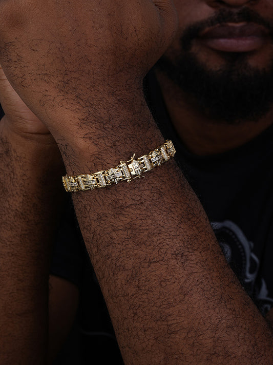 Ferrari Custom Link Bracelet Iced Out Baguette CZ Stones - 14k Gold Vermeil 925 Silver - 12mm - 7"-8.5"