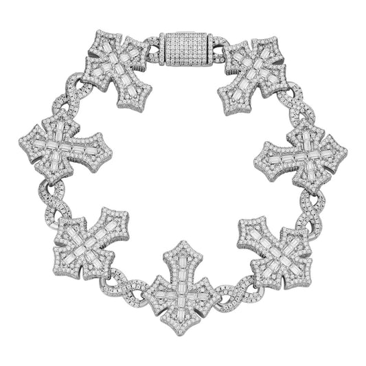 MOISSANITE Eternity 3D Cross Link Bracelet Iced Out - 925 Silver - 24mm - 7.25"-9.25"
