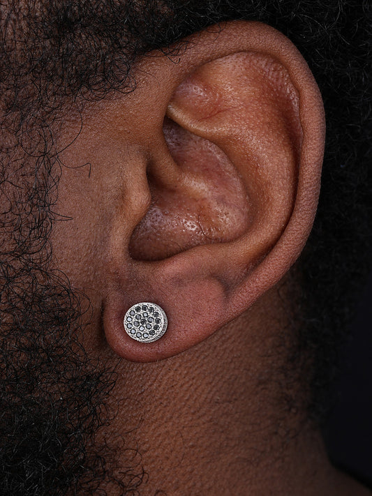 Black MOISSANITE 3D Round Iced Out Earrings - 925 Silver - 8mm