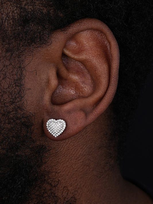 MOISSANITE 3D Heart Classic Iced Out Earrings - 925 Silver - 9.5mm