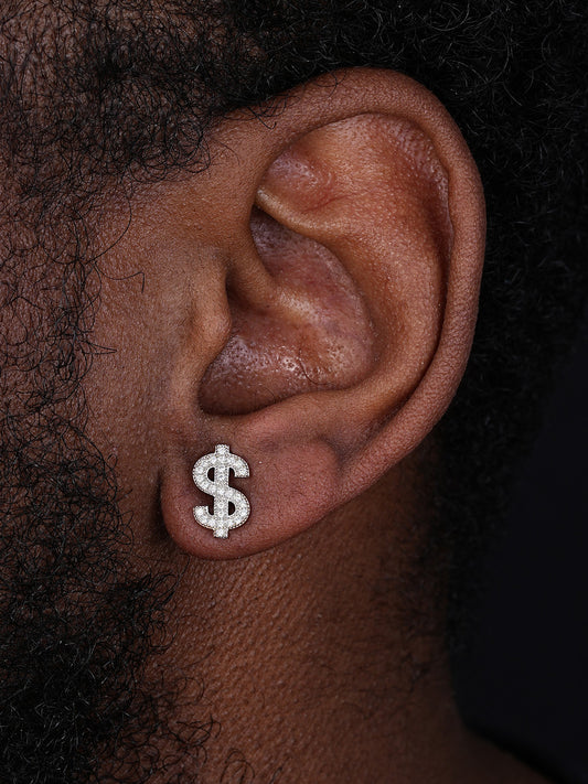 MOISSANITE Dollar Sign Iced Out Earrings - 925 Silver - 7x13mm