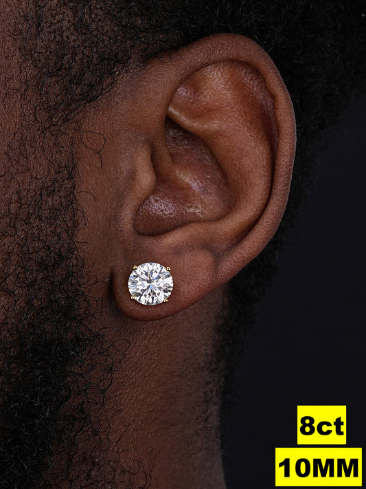 MOISSANITE Solitaire Stud Earrings - 14k Gold Vermeil 925 Silver - 10mm - 8ct